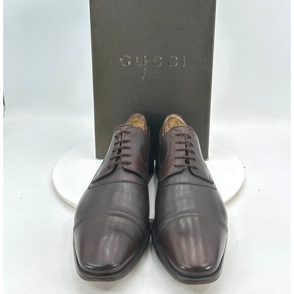 Gucci Men Size US 9 UK 8.5D Brown Leather Lace Up Cap Toe Derby Dress Shoes - Picture 1 of 12